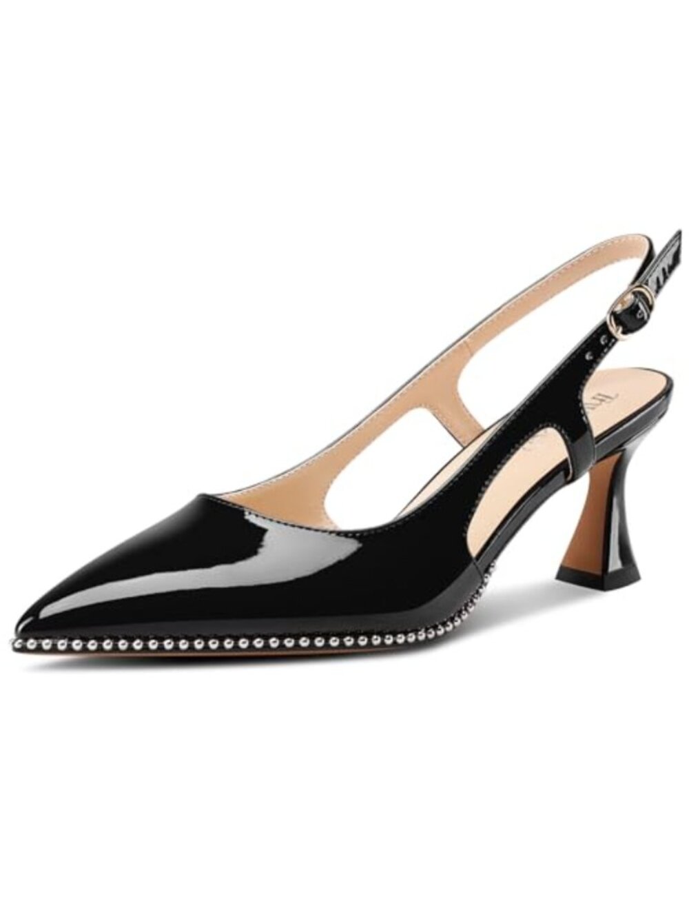 Kitten Heel Pointed Toe Pumps Beaded Slingback
